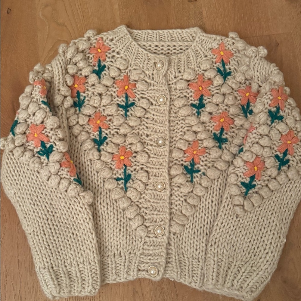 Chicwish Floral Hand knit Pom Pom cardigan XS/S